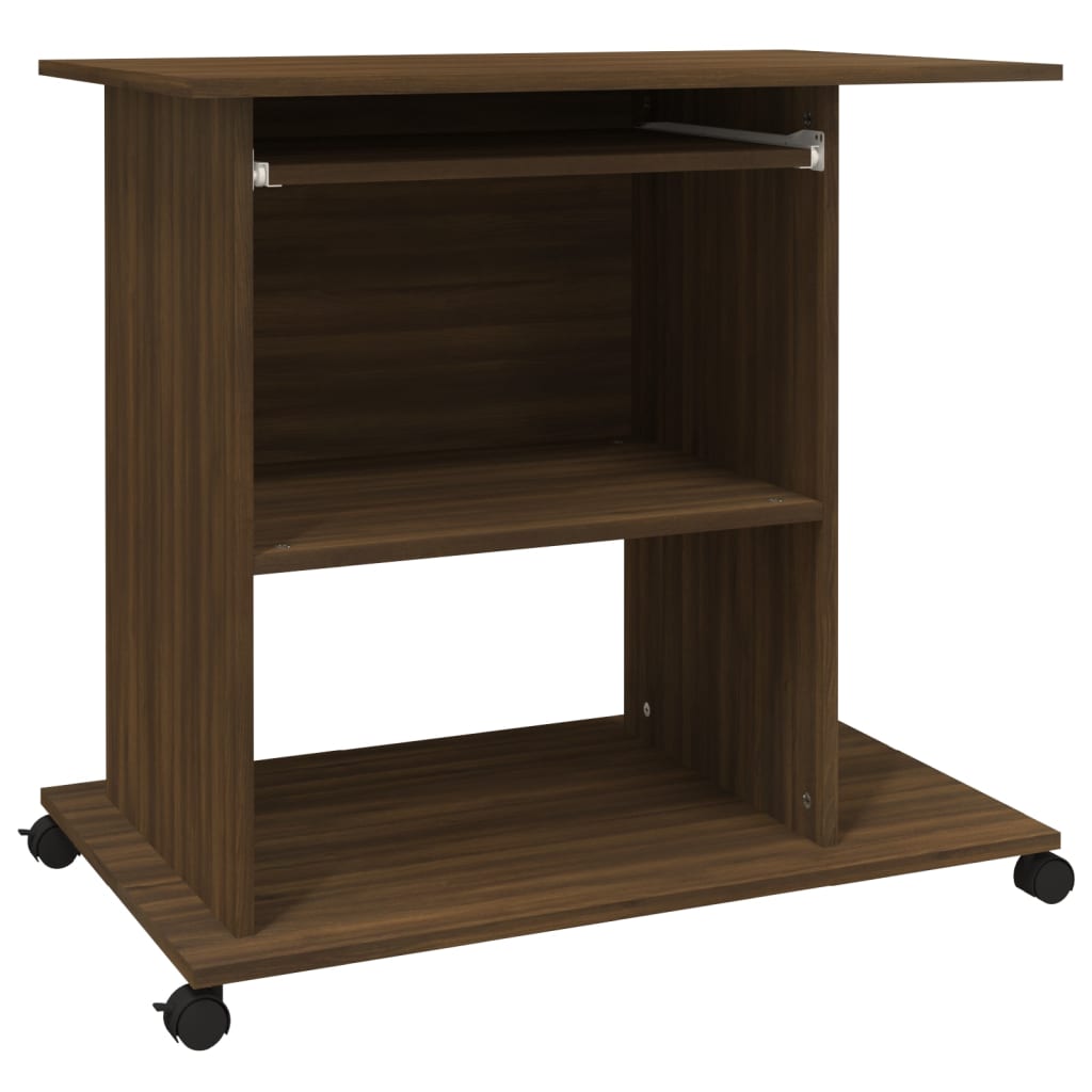 Brown Oak Computer Desk - Engineered Wood, 80x50x75 cm
