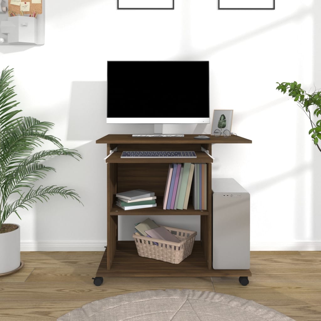Brown Oak Computer Desk - Engineered Wood, 80x50x75 cm