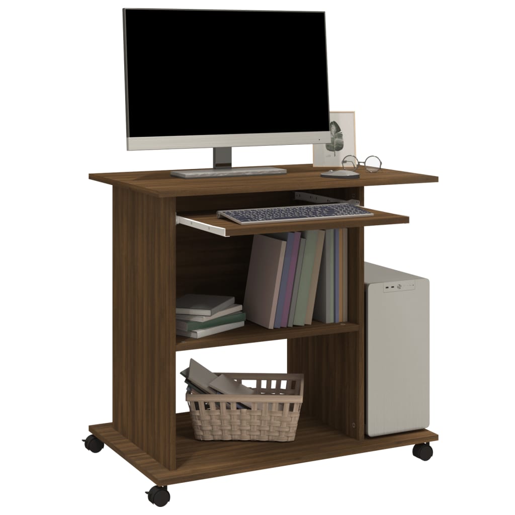 Brown Oak Computer Desk - Engineered Wood, 80x50x75 cm