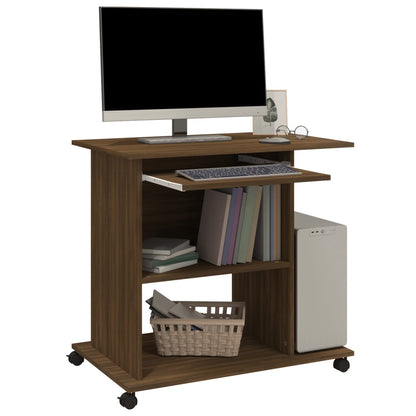 Brown Oak Computer Desk - Engineered Wood, 80x50x75 cm