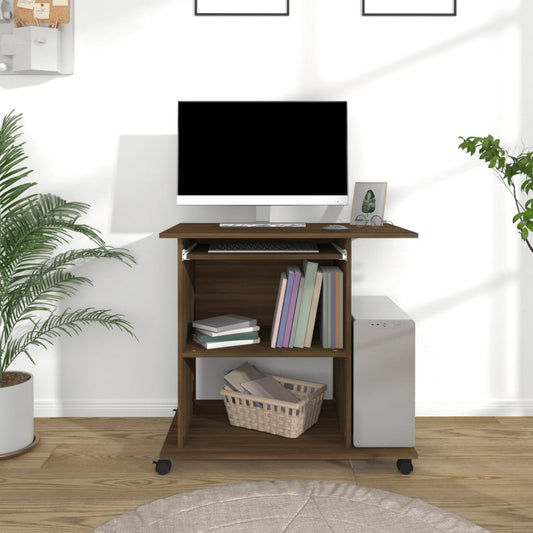 Brown Oak Computer Desk - Engineered Wood, 80x50x75 cm