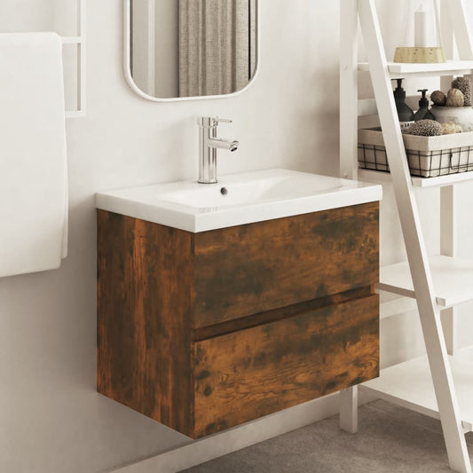 Smoked Oak Sink Cabinet, 60x38.5x45cm - Engineered Wood