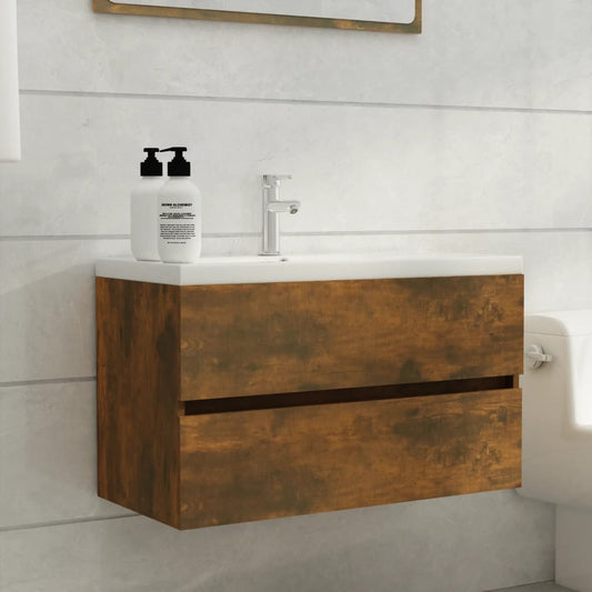 Smoked Oak Engineered Wood Sink Cabinet 80x38.5x45 cm