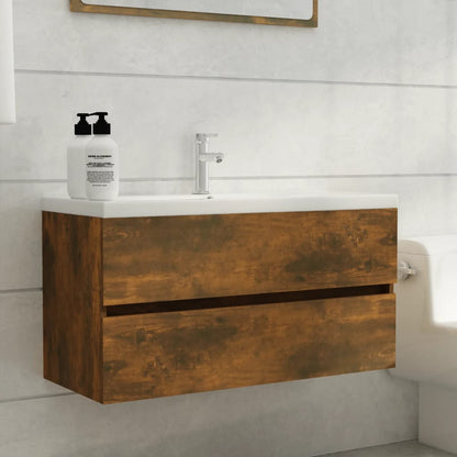 Smoked Oak Sink Cabinet 90x38.5x45 cm - Engineered Wood