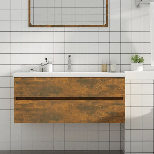 Smoked Oak Engineered Wood Sink Cabinet 100x38.5x45 cm