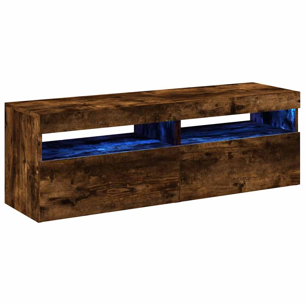 TV Cabinets 2 pcs with LED Lights Smoked Oak 60x35x40 cm