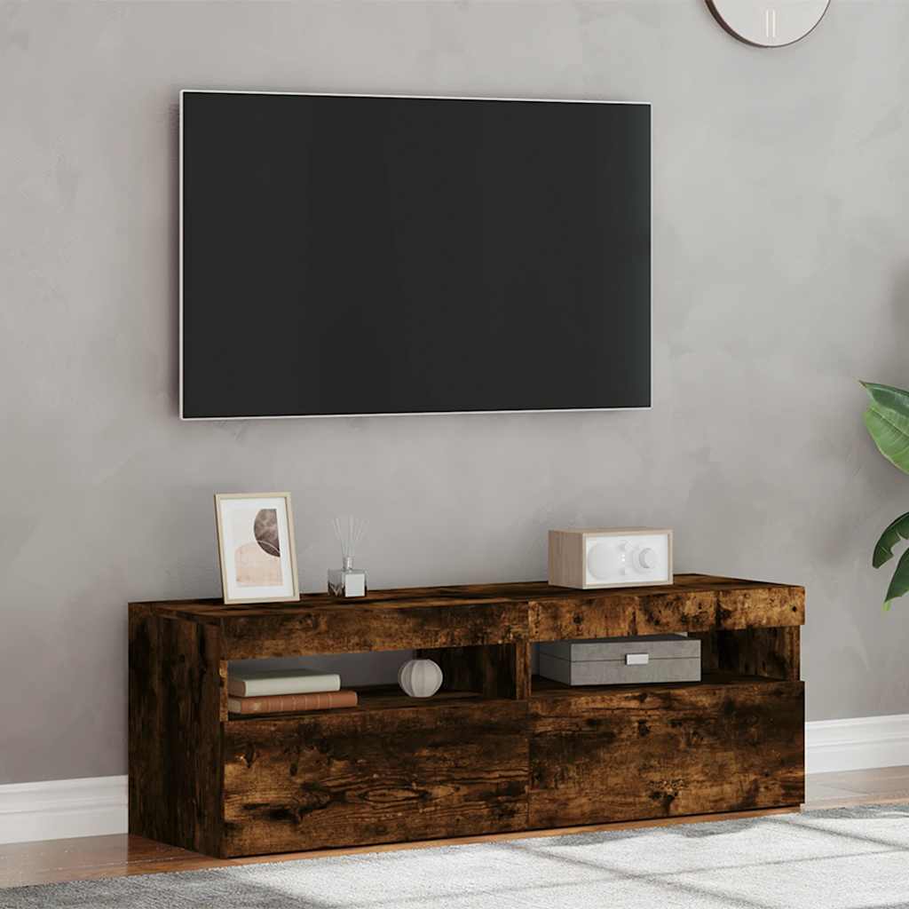TV Cabinets 2 pcs with LED Lights Smoked Oak 60x35x40 cm