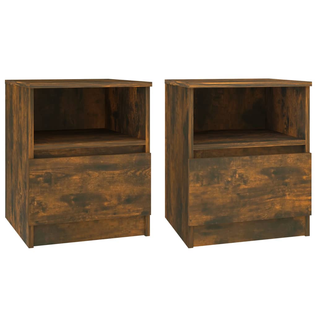 Smoked Oak Bedside Cabinets Set of 2 - 40x40x50 cm Engineered Wood