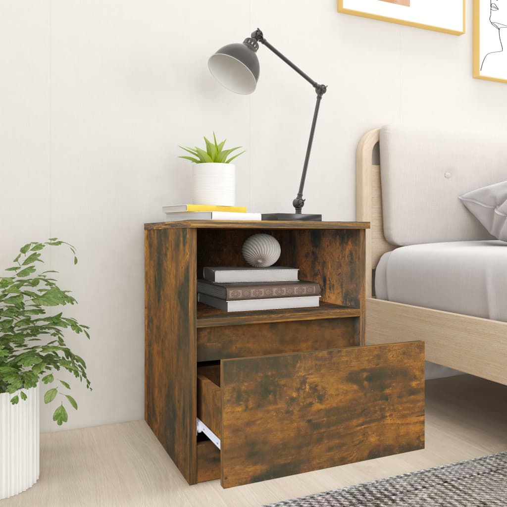 Smoked Oak Bedside Cabinets Set of 2 - 40x40x50 cm Engineered Wood