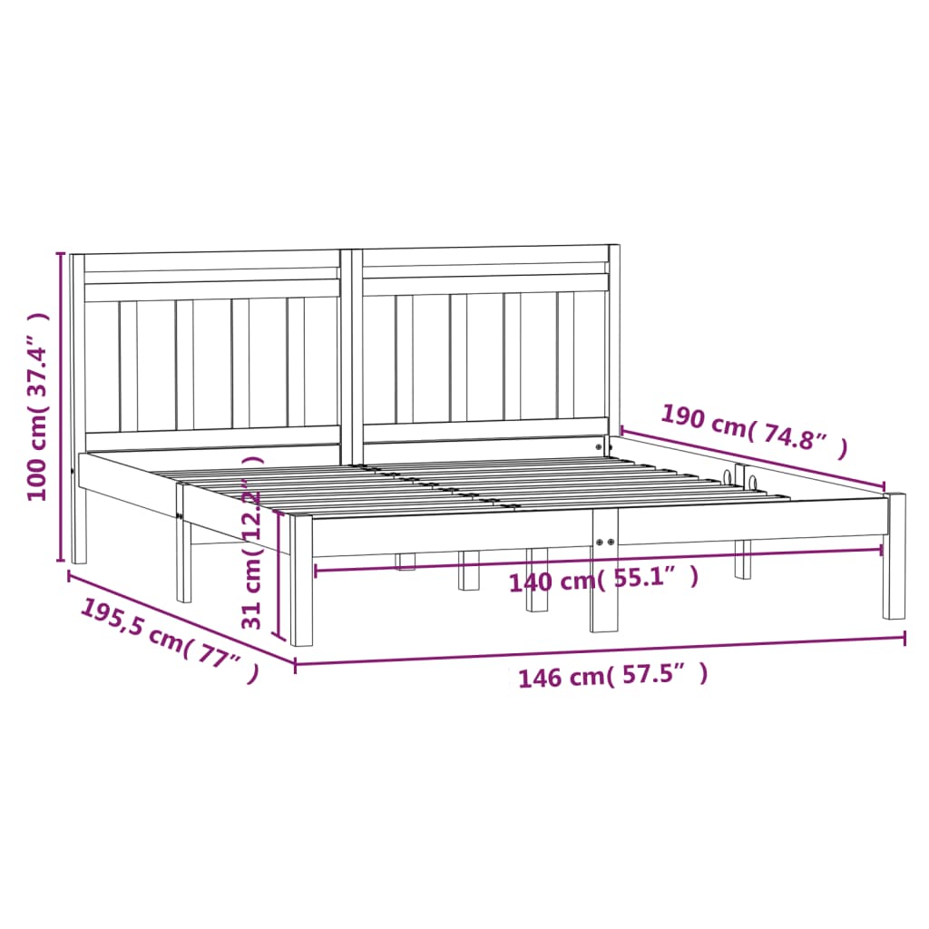 Black Solid Wood Bed Frame 140x190 cm - vidaXL (No Mattress)