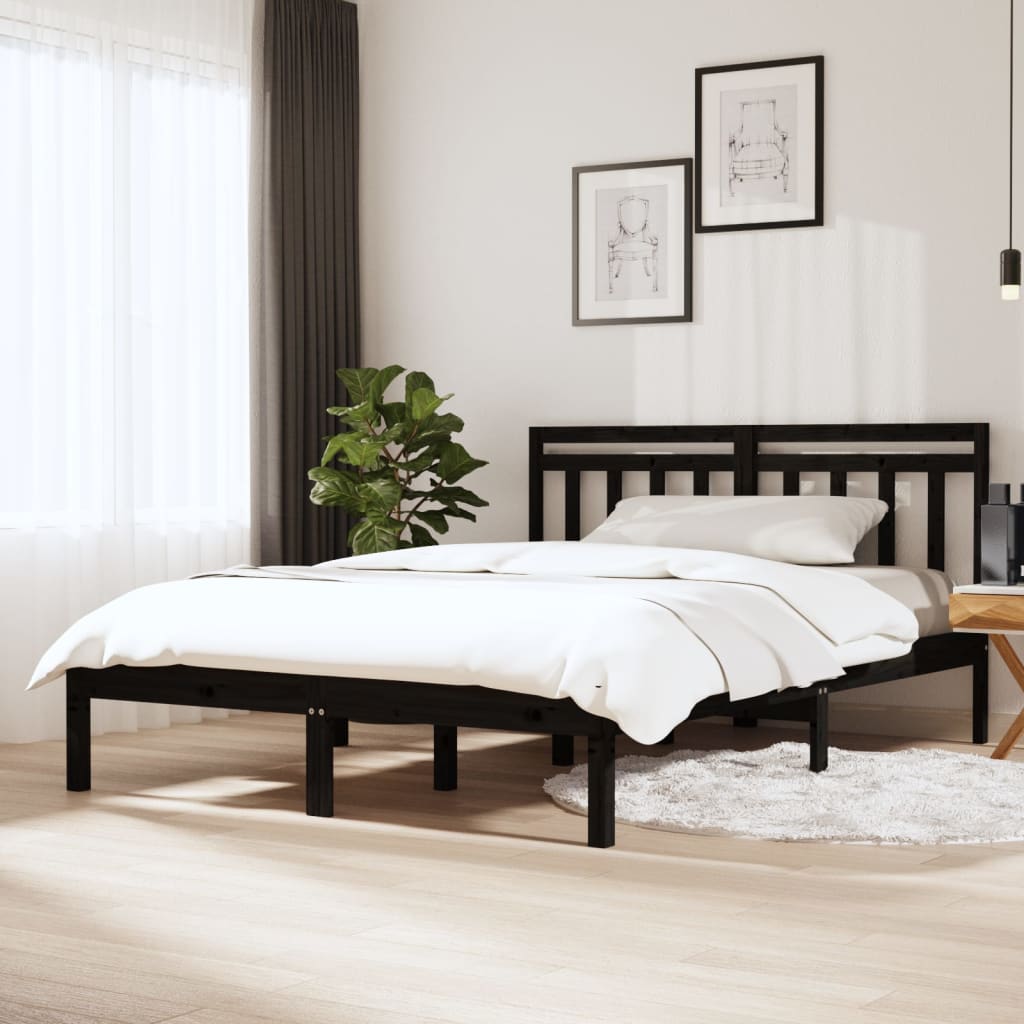Black Solid Wood Bed Frame 140x190 cm - vidaXL (No Mattress)