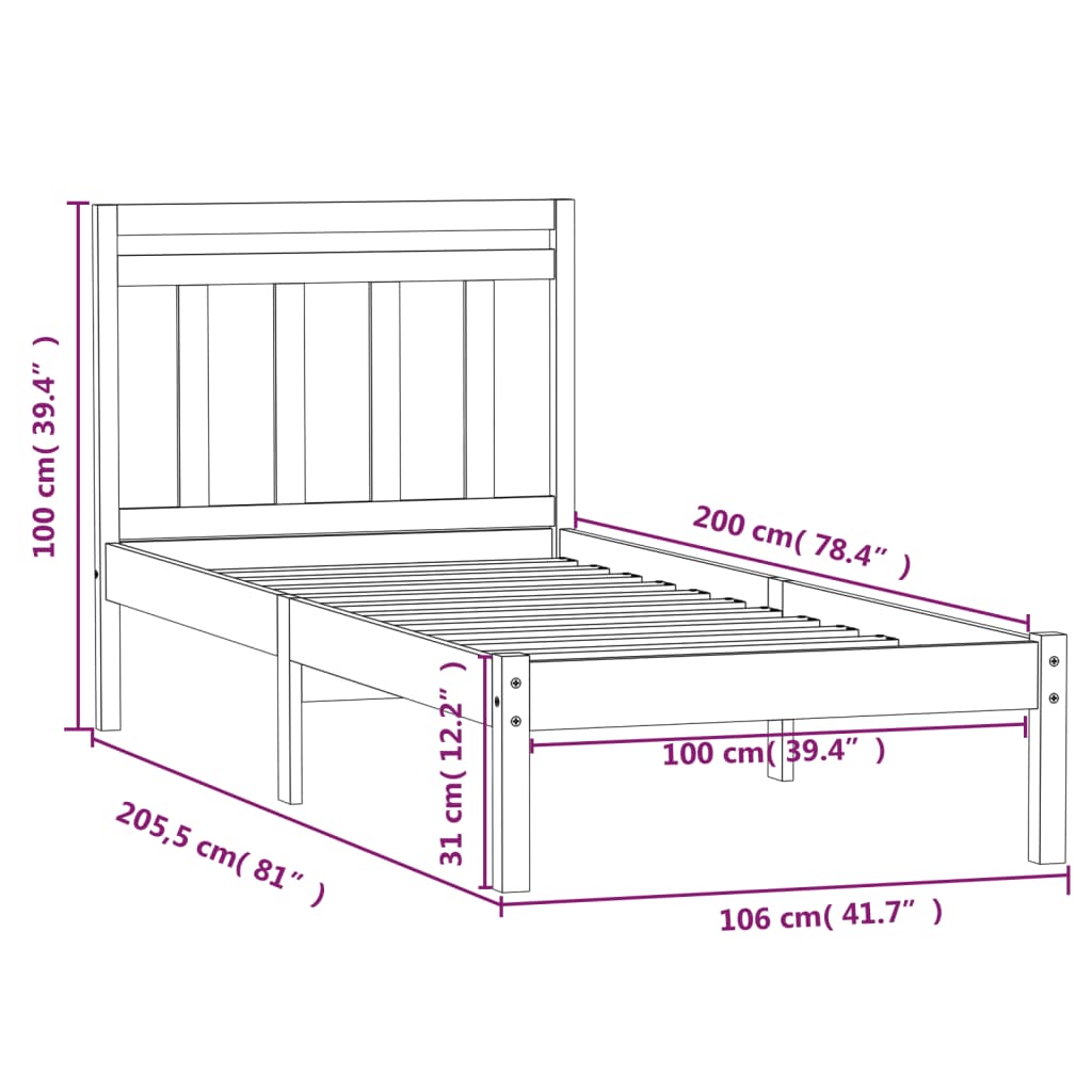 Black Solid Wood Bed Frame 100x200 cm - vidaXL (No Mattress)