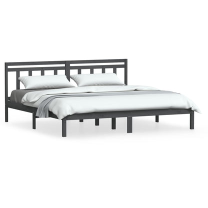 Grey Solid Wood Bed Frame 200x200 cm - vidaXL 3100611 (No Mattress)