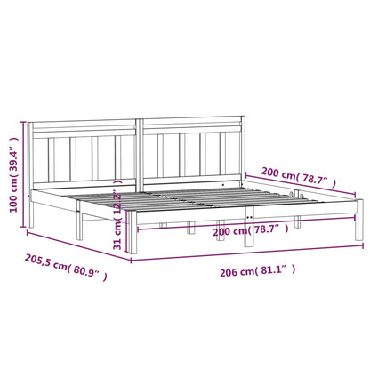 Grey Solid Wood Bed Frame 200x200 cm - vidaXL 3100611 (No Mattress)
