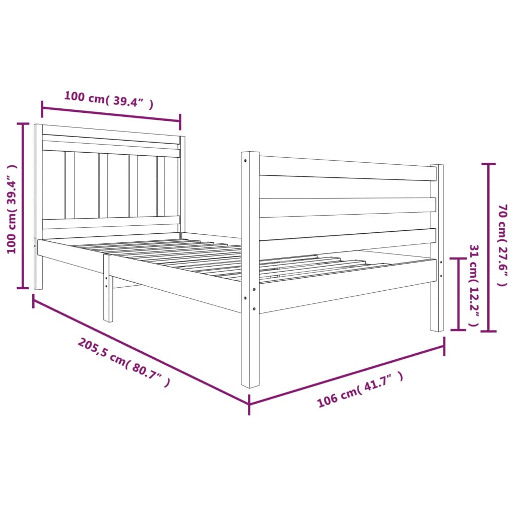 Solid Wood Bed Frame 100x200 cm - Durable, Stylish, Natural Finish
