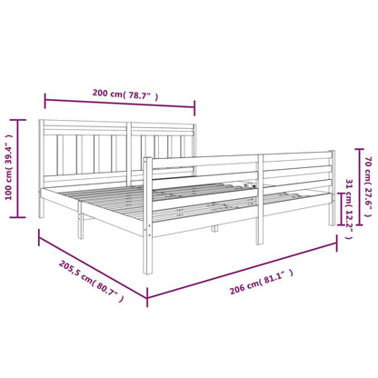 Grey Solid Wood Bed Frame 200x200 cm - vidaXL 3100676