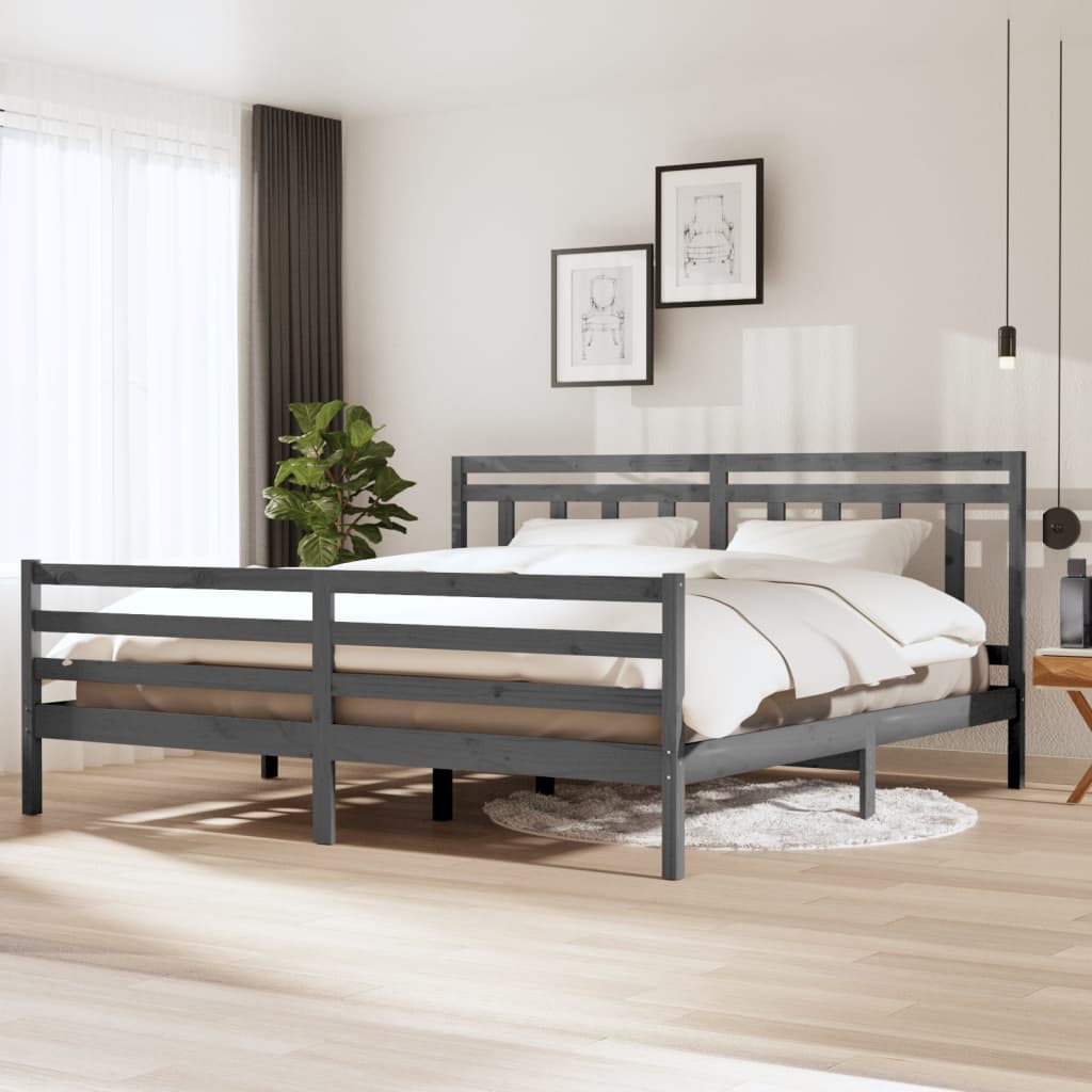 Grey Solid Wood Bed Frame 200x200 cm - vidaXL 3100676
