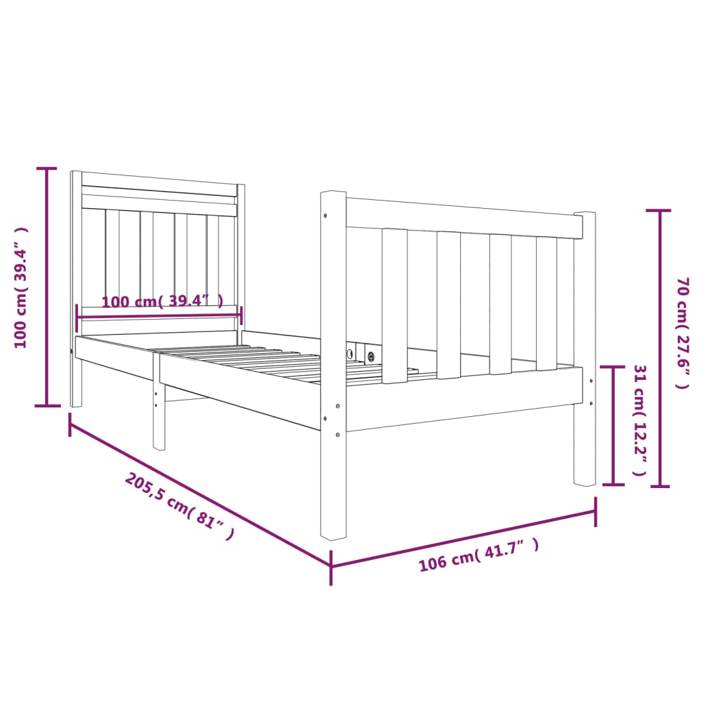 Solid Wood Bed Frame 100x200 cm - vidaXL (No Mattress)