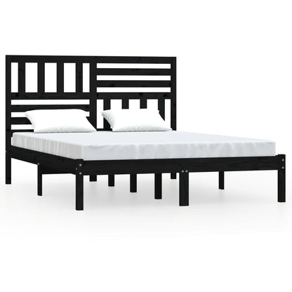 Black Solid Wood Pine Bed Frame 140x190 cm - Mattress Not Included