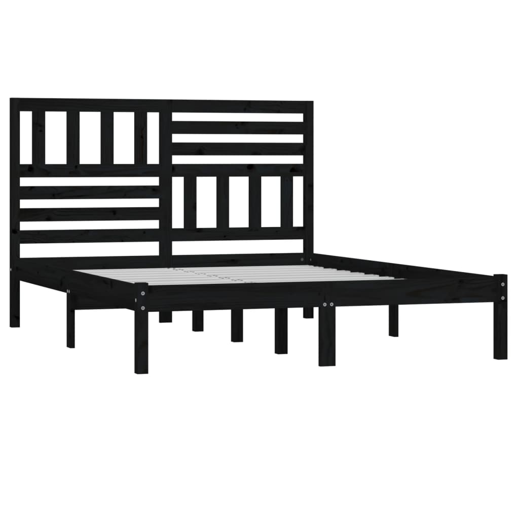 Black Solid Wood Pine Bed Frame 140x190 cm - Mattress Not Included