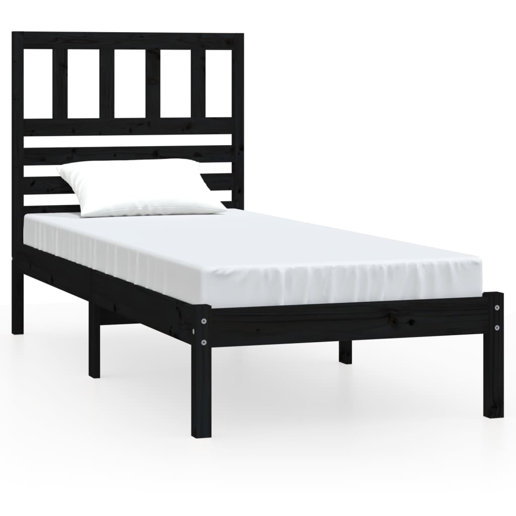 Black Solid Pine Wood Bed Frame 100x200 cm - No Mattress Included