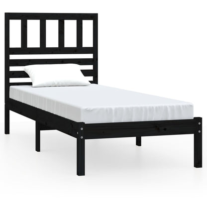 Black Solid Pine Wood Bed Frame 100x200 cm - No Mattress Included