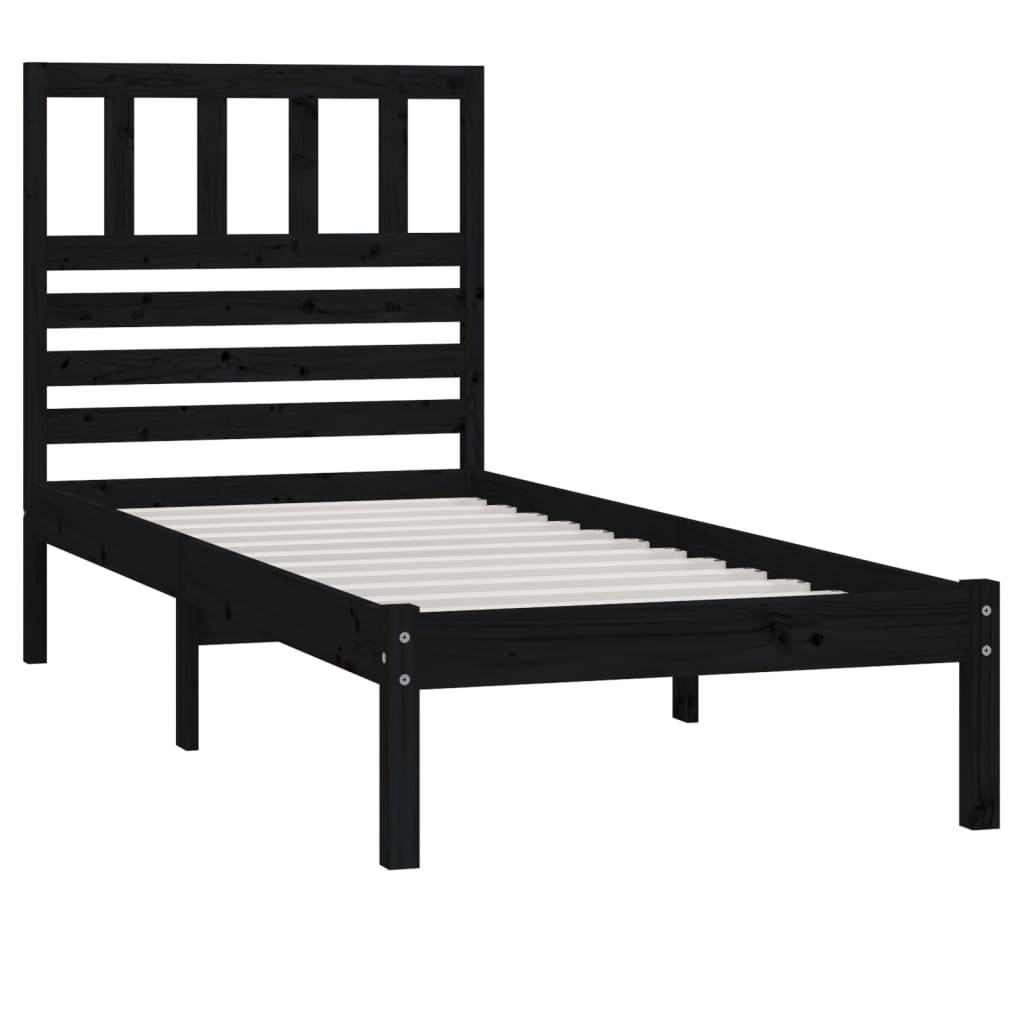Black Solid Pine Wood Bed Frame 100x200 cm - No Mattress Included