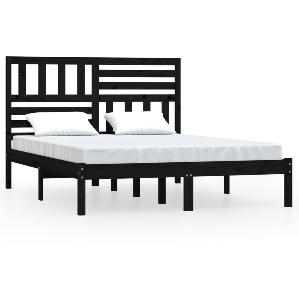 Black Solid Pine King Bed Frame 150x200 cm - No Mattress Included