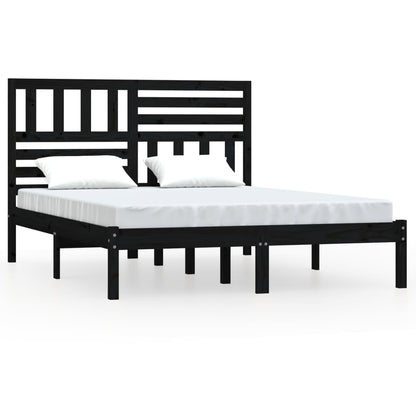 Black Solid Pine King Bed Frame 150x200 cm - No Mattress Included