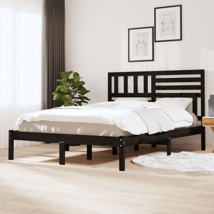 Black Solid Pine King Bed Frame 150x200 cm - No Mattress Included