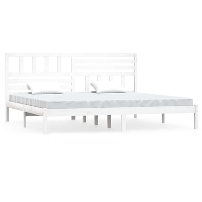 White Solid Wood Pine Bed Frame - 200x200 cm, No Mattress Included