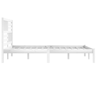 White Solid Wood Pine Bed Frame - 200x200 cm, No Mattress Included
