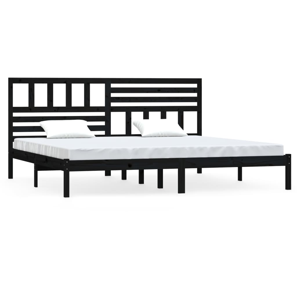 Black Solid Wood Pine Bed Frame 200x200 cm - No Mattress Included