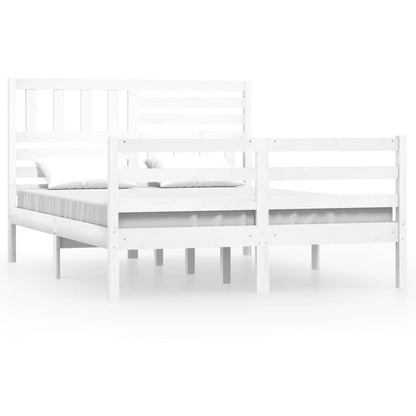 Solid Wood Small Double Bed Frame - White 120x190 cm