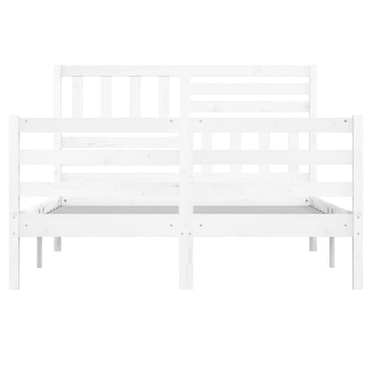 Solid Wood Small Double Bed Frame - White 120x190 cm