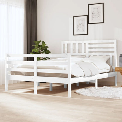 Solid Wood Small Double Bed Frame - White 120x190 cm