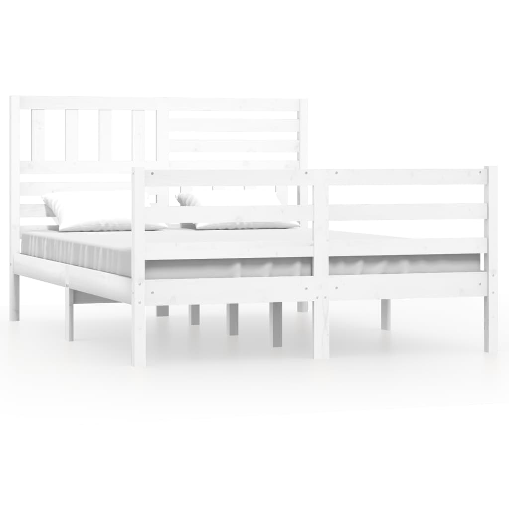 White Solid Wood Bed Frame 140x190 cm - No Mattress Included