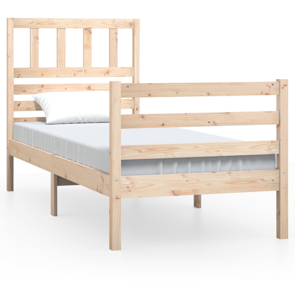 Solid Wood Bed Frame 90x200 cm, Natural Finish, No Mattress Included