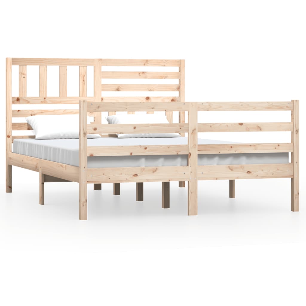 Solid Wood Bed Frame 140x200cm - Natural Finish, No Mattress