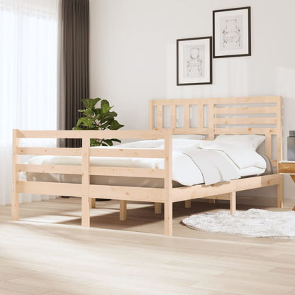 Solid Wood Bed Frame 140x200cm - Natural Finish, No Mattress
