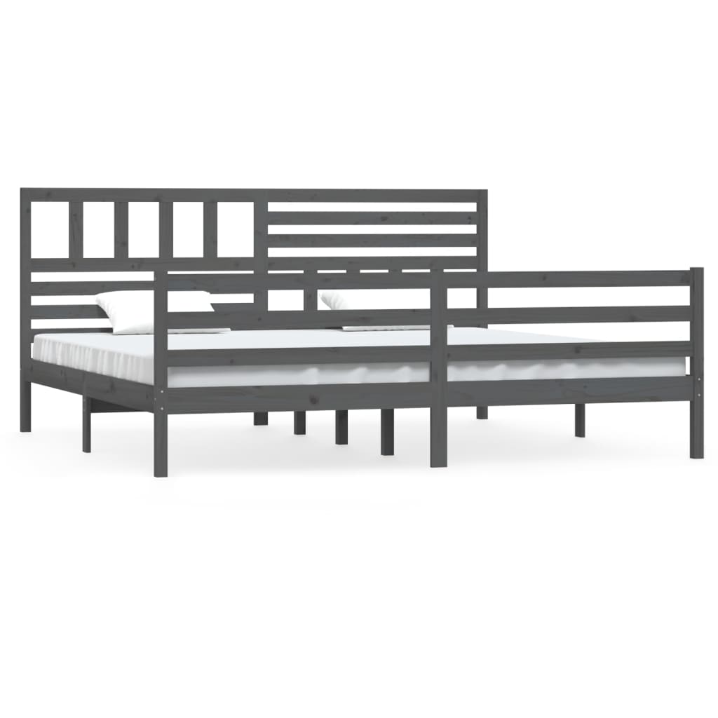 Solid Wood Grey Bed Frame 200x200 cm - No Mattress Included