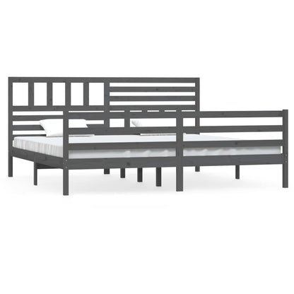 Solid Wood Grey Bed Frame 200x200 cm - No Mattress Included