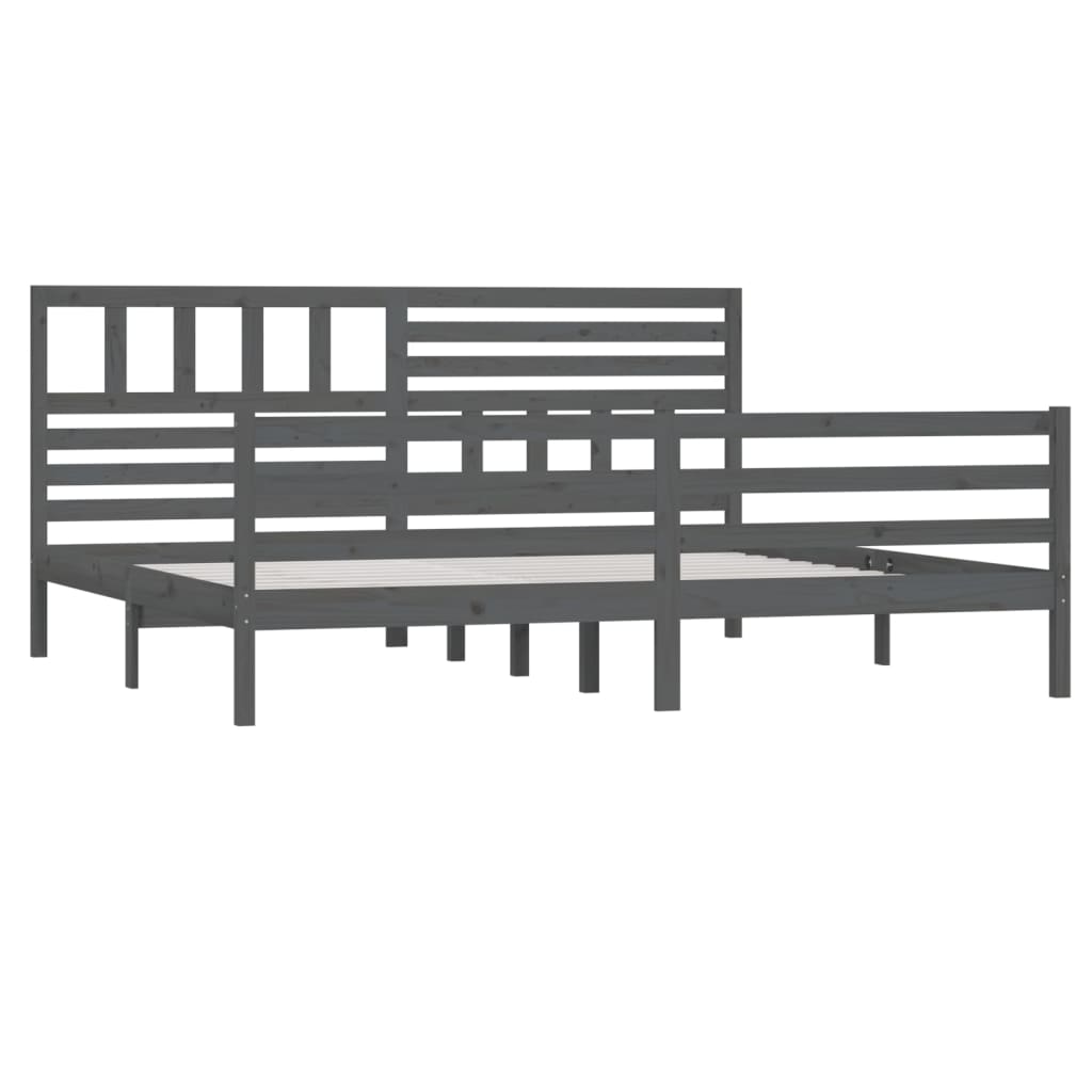 Solid Wood Grey Bed Frame 200x200 cm - No Mattress Included