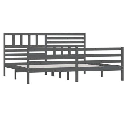 Solid Wood Grey Bed Frame 200x200 cm - No Mattress Included