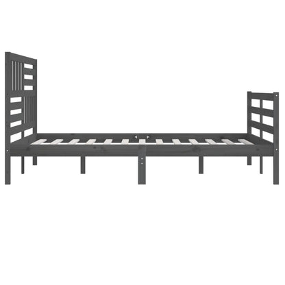 Solid Wood Grey Bed Frame 200x200 cm - No Mattress Included