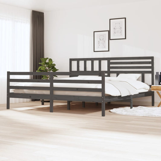 Solid Wood Grey Bed Frame 200x200 cm - No Mattress Included