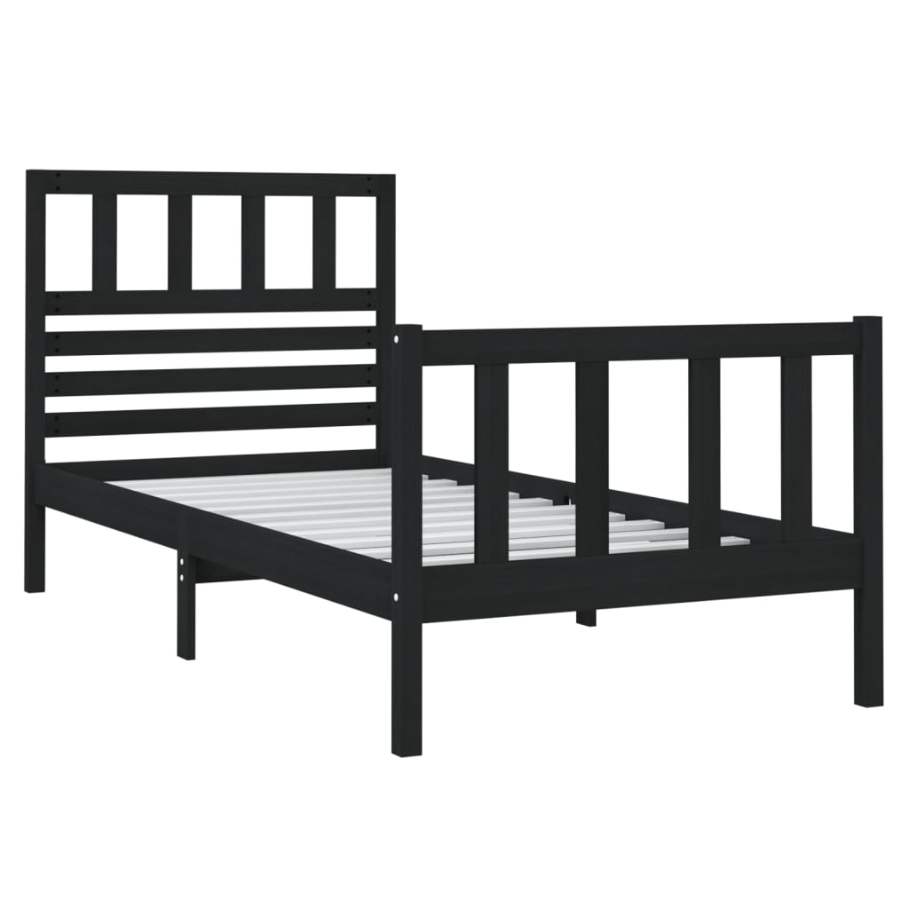 Solid Wood Black Small Single Bed Frame - Mattress Not Included