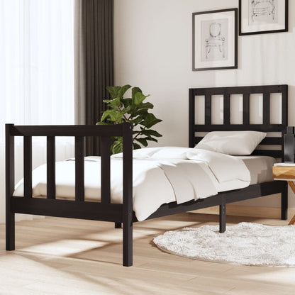 Solid Wood Black Small Single Bed Frame - Mattress Not Included