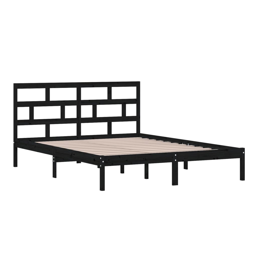 King Size Black Solid Wood Bed Frame - Mattress Not Included