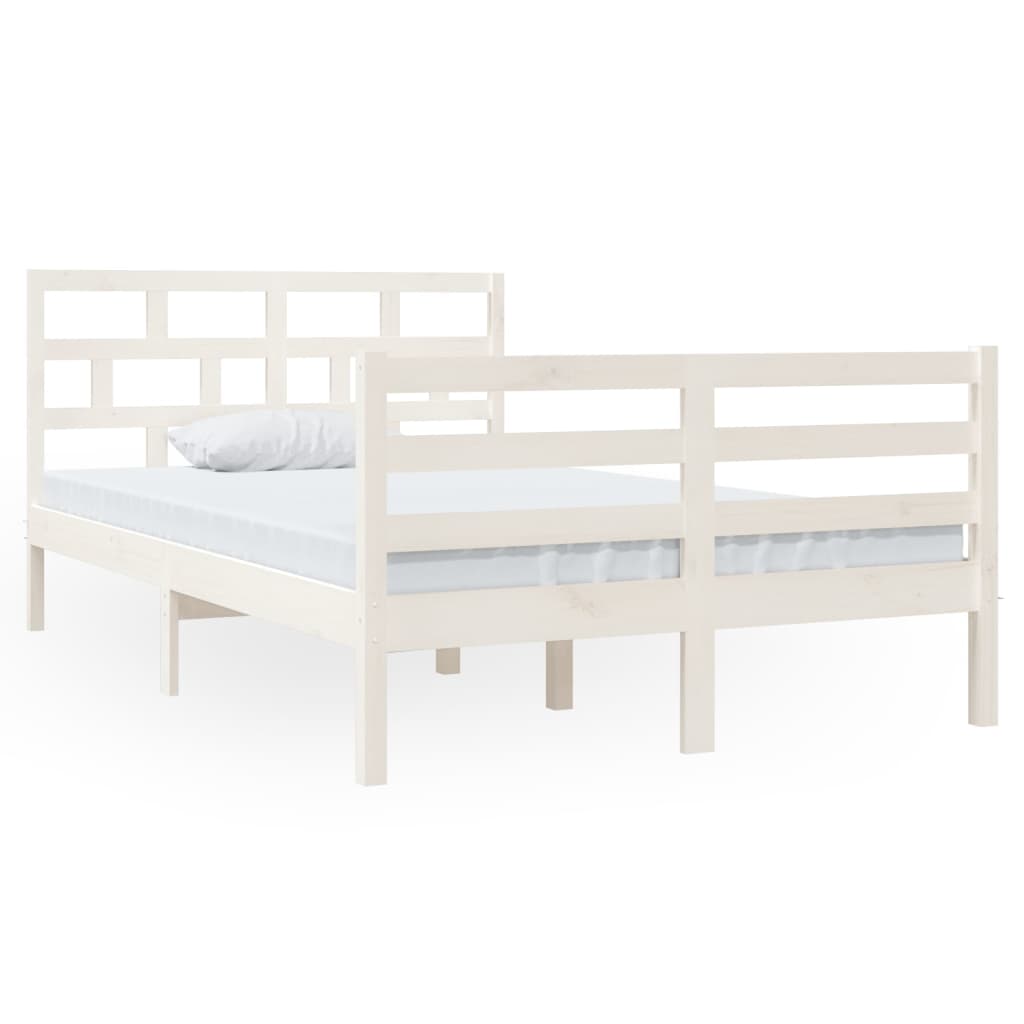 White Solid Wood Small Double Bed Frame - No Mattress Included